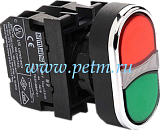 B102K20KY Нажимная кнопка двойная красно-зелёная BDK20KY d=22мм с адаптеромBA и блок-контактамиB1+B2