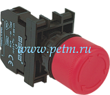 B200E30, Кнопка аварийная с фиксацией красная BDE30 d=22мм с адаптером BA и блок-контактом B2(стоп)