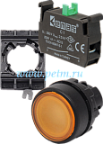 CP100DS, Нажимная кнопка жёлтая CPDS d=22мм IP65 с адаптером CA и блок-контактом C1(старт)