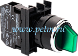 B100SL20Y Селекторный переключатель 0-1с фиксацией зелёный BDSL20Y с адаптеромBA и блок-контактомB1 